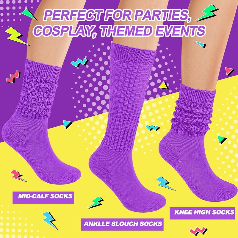 TRIITECH Store Neon Slouch Socks for Women, 80s 90s Scrunch Knee High Socks with Neon Earrings and Scrunchies for 80s 90s Party - Image 2